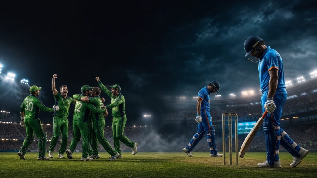 Ireland players celebrate as India lose the T20I series in Belfast