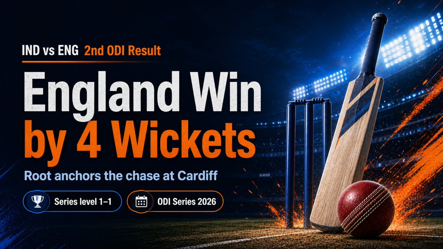 India vs England 2nd ODI Result: Root Guides 4-Wicket Win at Cardiff