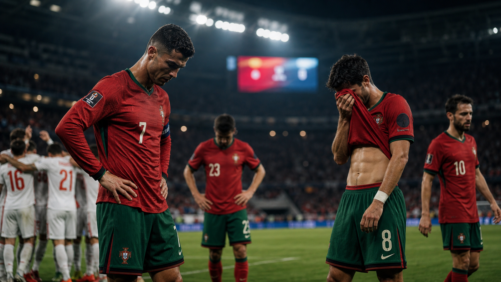 Editorial image of a Portuguese captain emotional after Portugal defeat in final World Cup chapter