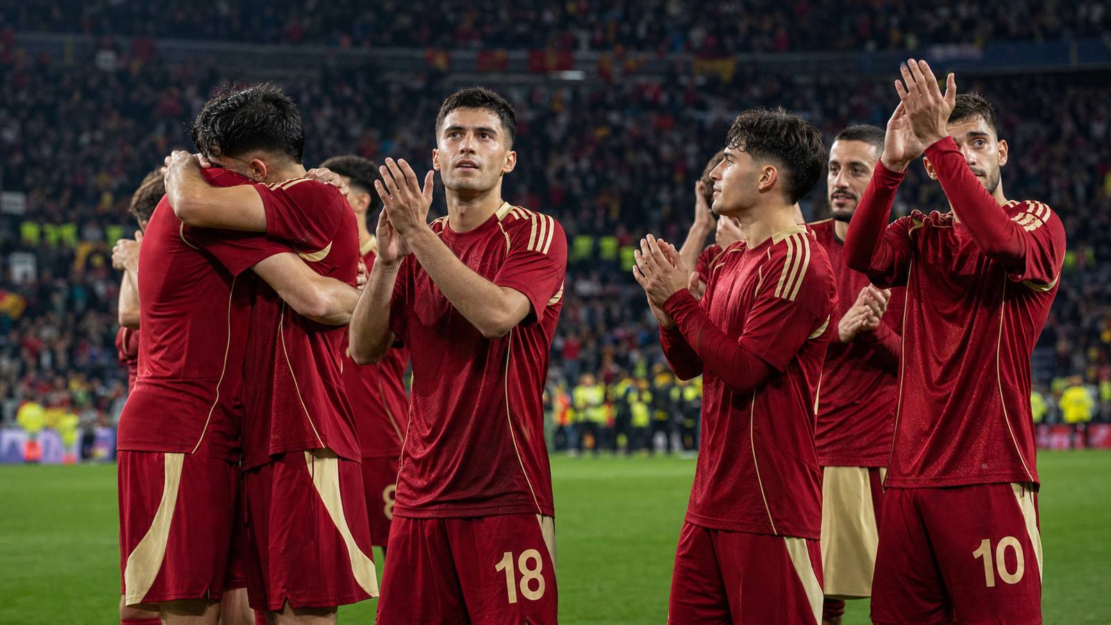 Spain football team players applauding supporters ahead of the 2026 World Cup final